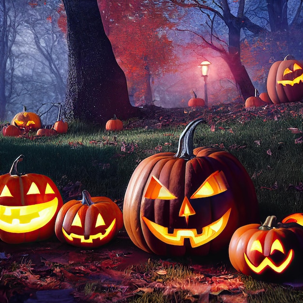 3D rendering of many halloween pumpkin background