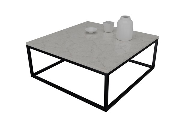 3d rendering marble coffee table with iron base for garden