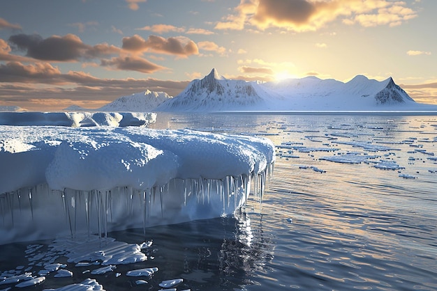 3D rendering melting of the north pole ice cap due to global warming