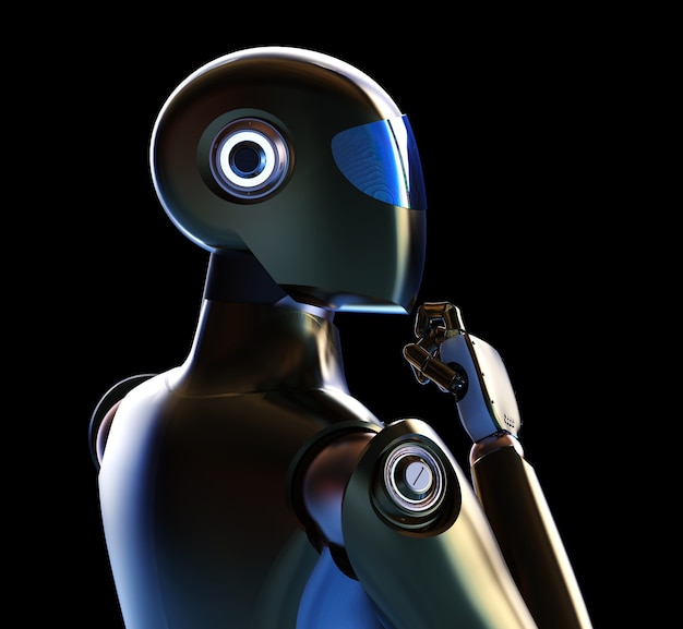 3d rendering metal cyborg or robot in black background