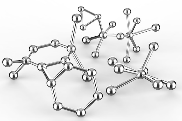 3d rendering metal molecule structure on white background