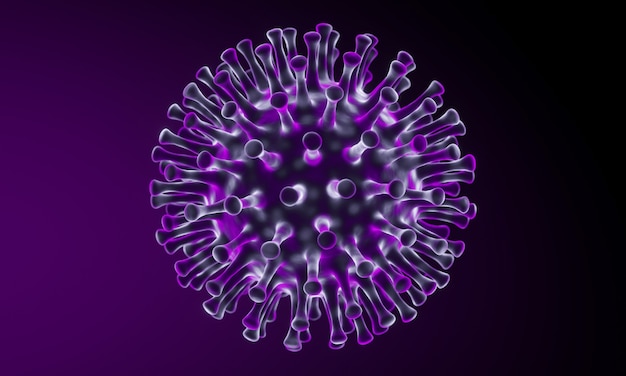 3D rendering. Microscopic Covid-19 pandemic. Virus mutation.