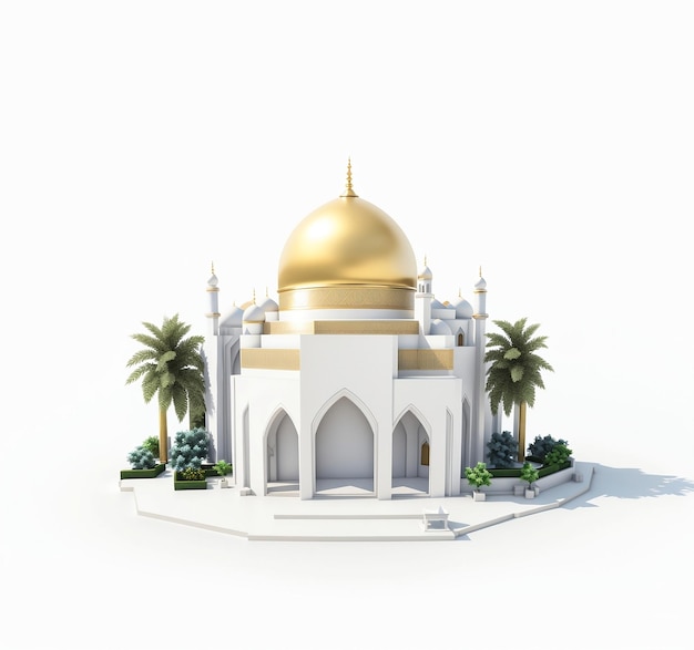 3d rendering of miniature mosque with white background