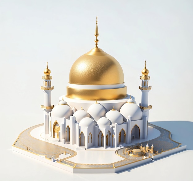 3d rendering of miniature mosque with white background