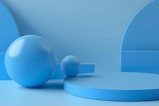 3d rendering minimal abstract geometric shape floating blue background