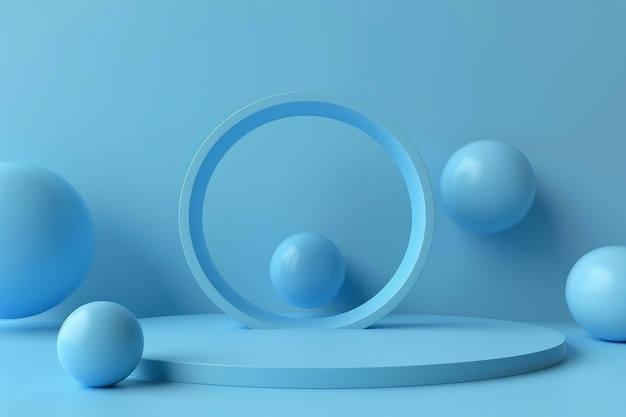 3d rendering minimal abstract geometric shape floating blue background