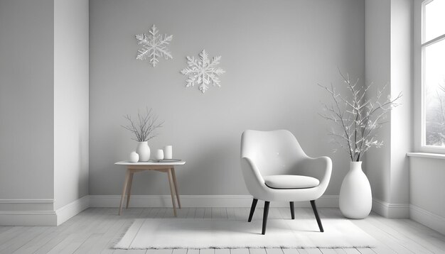 Photo 3d rendering minimal armchair with white vase in white living rooms