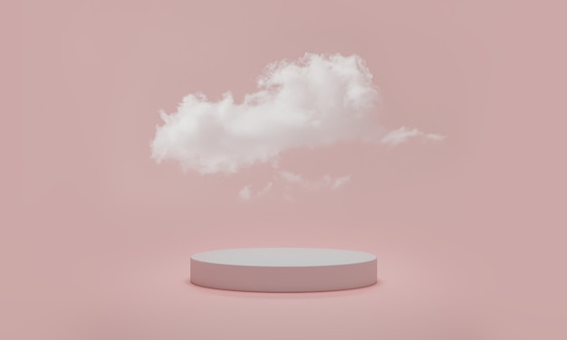 3d rendering Minimal podium scene with cloud on pink pastel background Abstract platform with cylinder podium product display stand