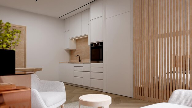 3d rendering minimalist apartment interior scene