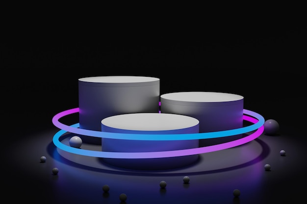 3d rendering minimalist podium scene with neon light for product display