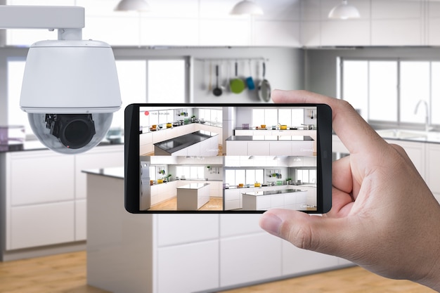 3d rendering mobile connect with security camera