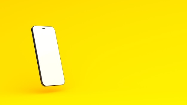 3d rendering of mobile on yellow background with copy space