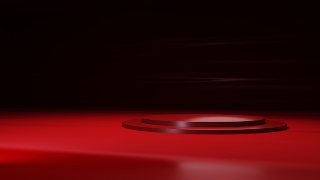 3d rendering mockup stand abstract crimson dark black background empty room