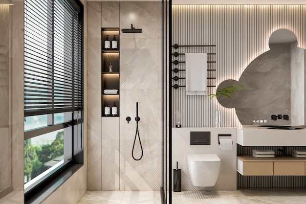 3d rendering modern bathroom interior design