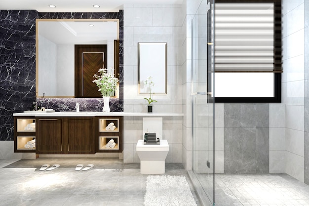 3d rendering modern bathroom with luxury tile decor