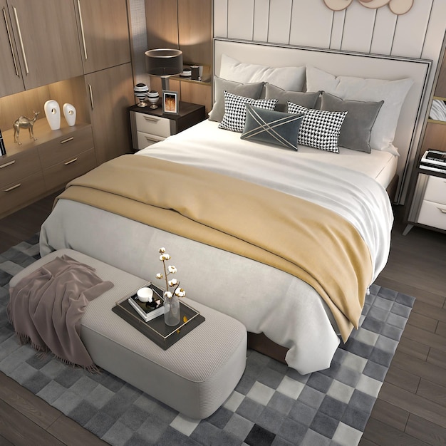 3d rendering modern bedroom interior scene 