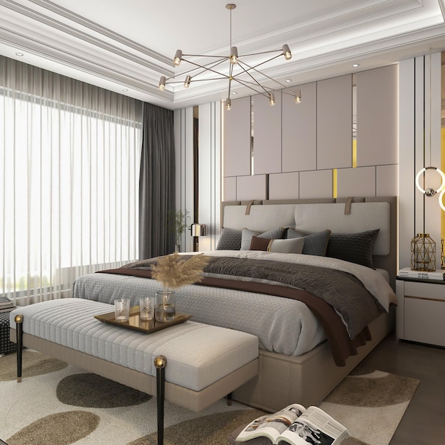 3d rendering modern bedroom interior scene 