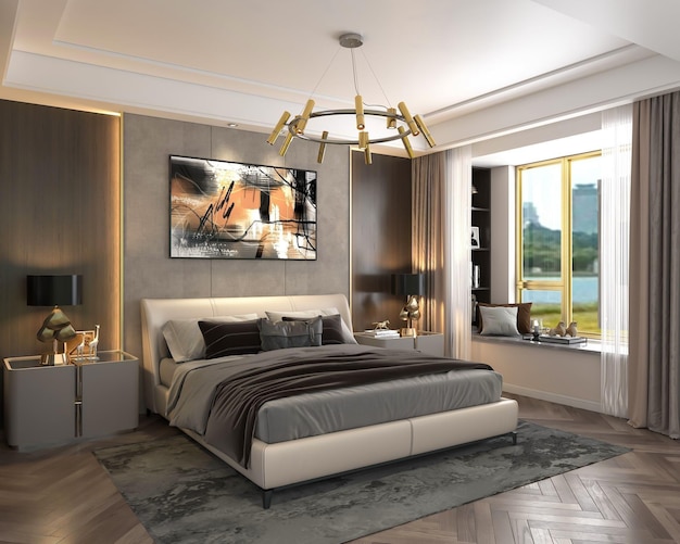 3d rendering modern cozy bedroom interior design inspiration