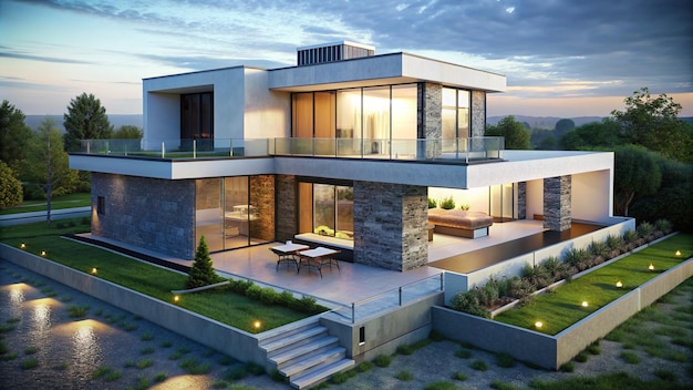 3d rendering of a modern cubic villa