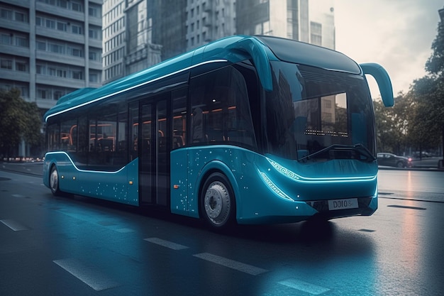 3D rendering of a modern electric bus in the city at night