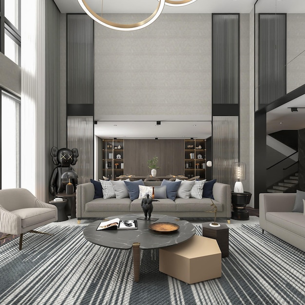 3d rendering modern living room interior design