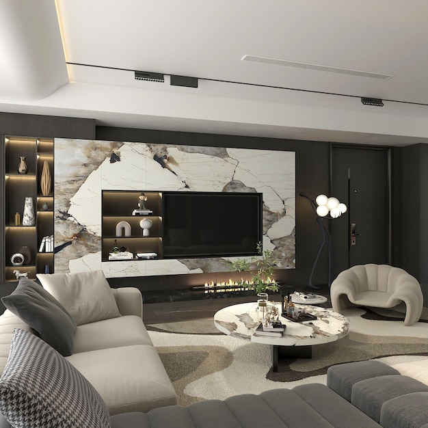 3d rendering modern living room interior design