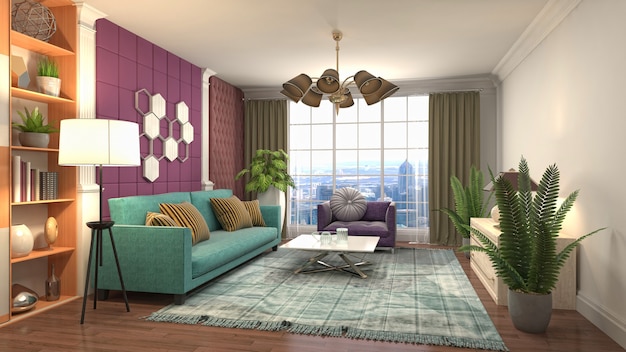 3D rendering of a modern living room