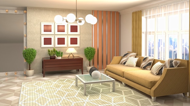 3D rendering of a modern living room