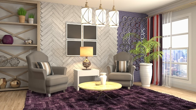 3D rendering of a modern living room