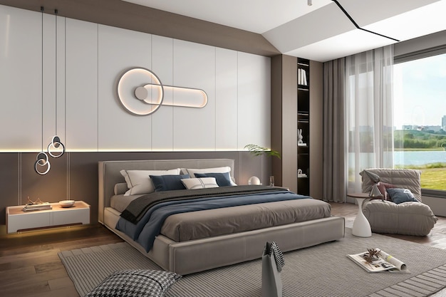 3d rendering modern luxury bedroom interior design