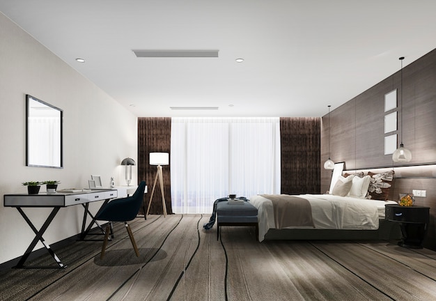 3d rendering modern luxury bedroom suite in hotel