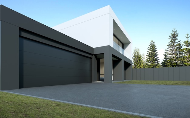 3D rendering of modern luxury house with garage