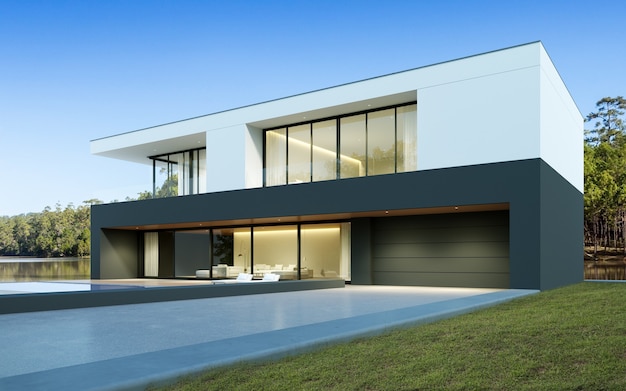 3D rendering of modern luxury house with garage