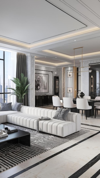 3d rendering modern luxury living and dining room interior design