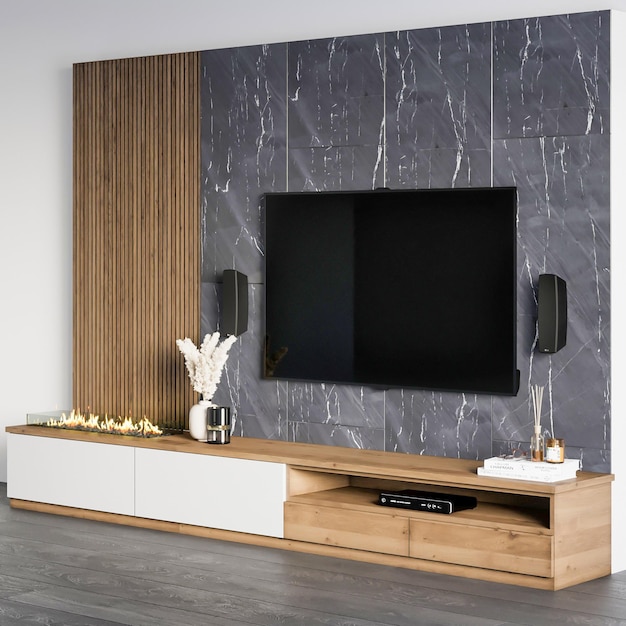 3d rendering modern luxury tv wall furniture interior design inspiration