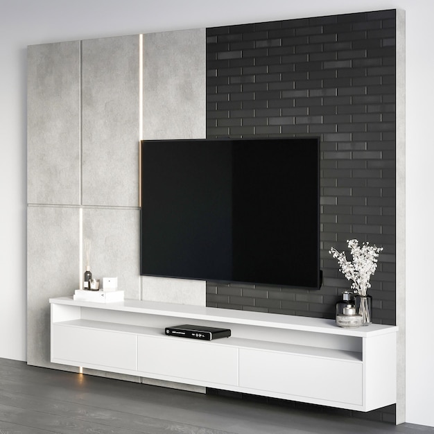 3d rendering modern luxury tv wall furniture interior design inspiration