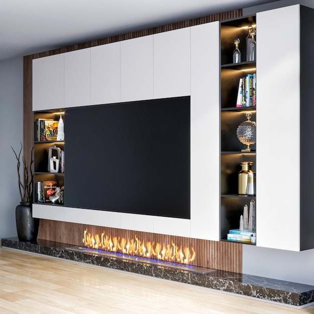 3d rendering modern luxury tv wall interior design