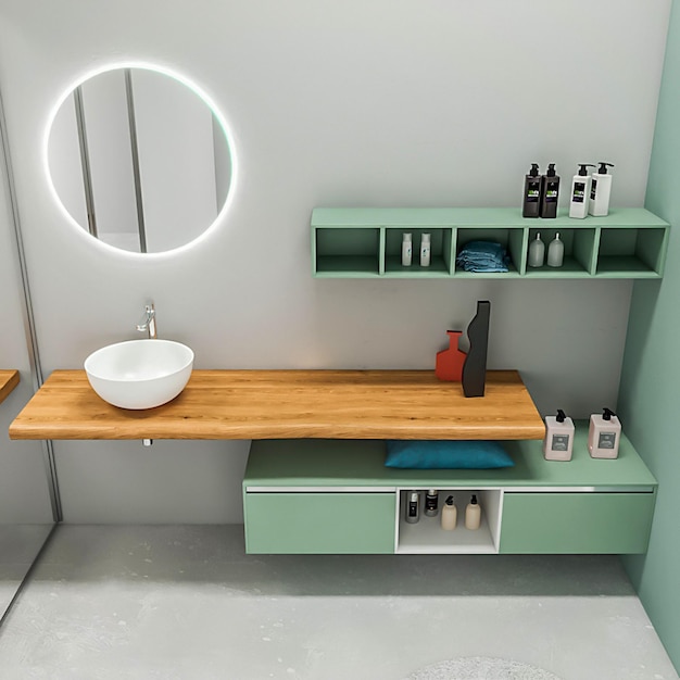 3d rendering modern minimalist bathroom furniture interior design