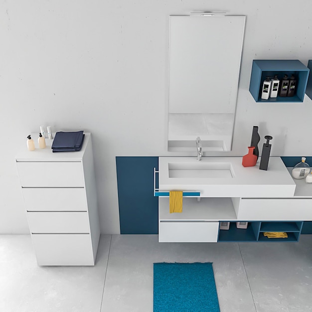 3d rendering modern minimalist bathroom furniture interior design