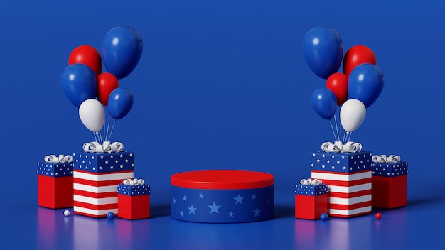 3d rendering modern mockup podium display united states of america 4th July independence day