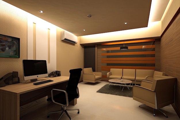 3D rendering of a modern office interior Workplace and equipment Corporate office room interior design AI Generated