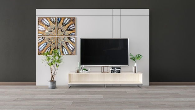 3d rendering modern tv wall unit for living room interior scene