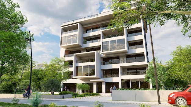 3D rendering of a modern upscale residential building