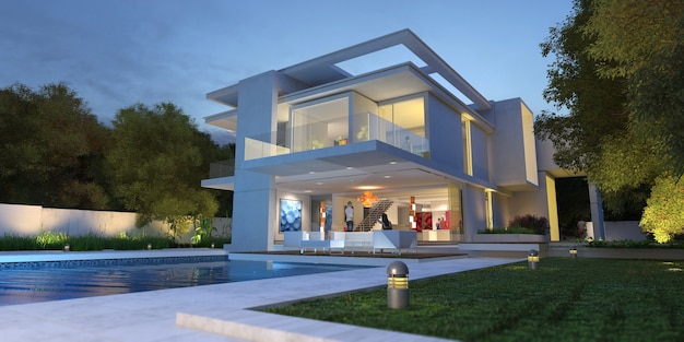 3D rendering of a modern villa