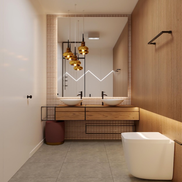 3d rendering modern wooden bathroom interior