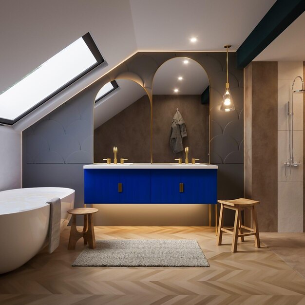 3d rendering modern wooden bathroom interior