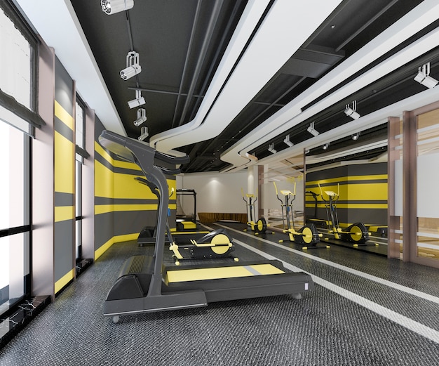 3d rendering modern yellow gym and fitness