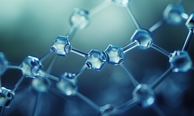 3D rendering of molecular structure with blue spheres and connecting rods Scientific illustration