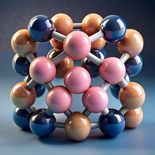 Photo a 3d rendering of a molecule model with vibrant pink blue and orange spheres connected by silver rods