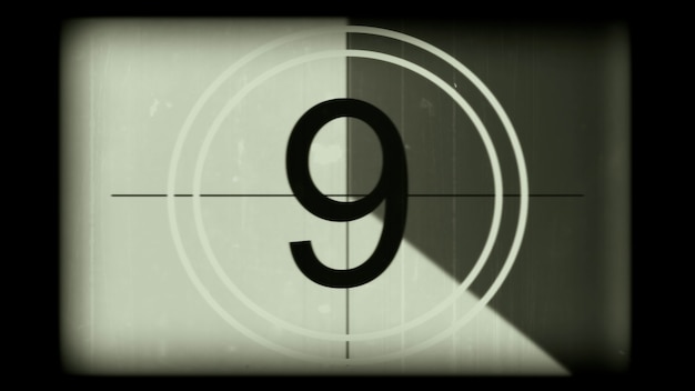 3D rendering of a monochrome universal countdown film leader Countdown clock from 10 to 0